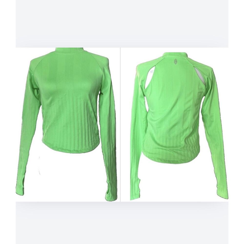 FP Movement $68 NWT Free People Pullover Top Long Sleeve Crew M/L Green Stretch